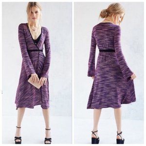 Silence + Noise Purple Stripe Long Sleeve Wrap Midi Dress Small